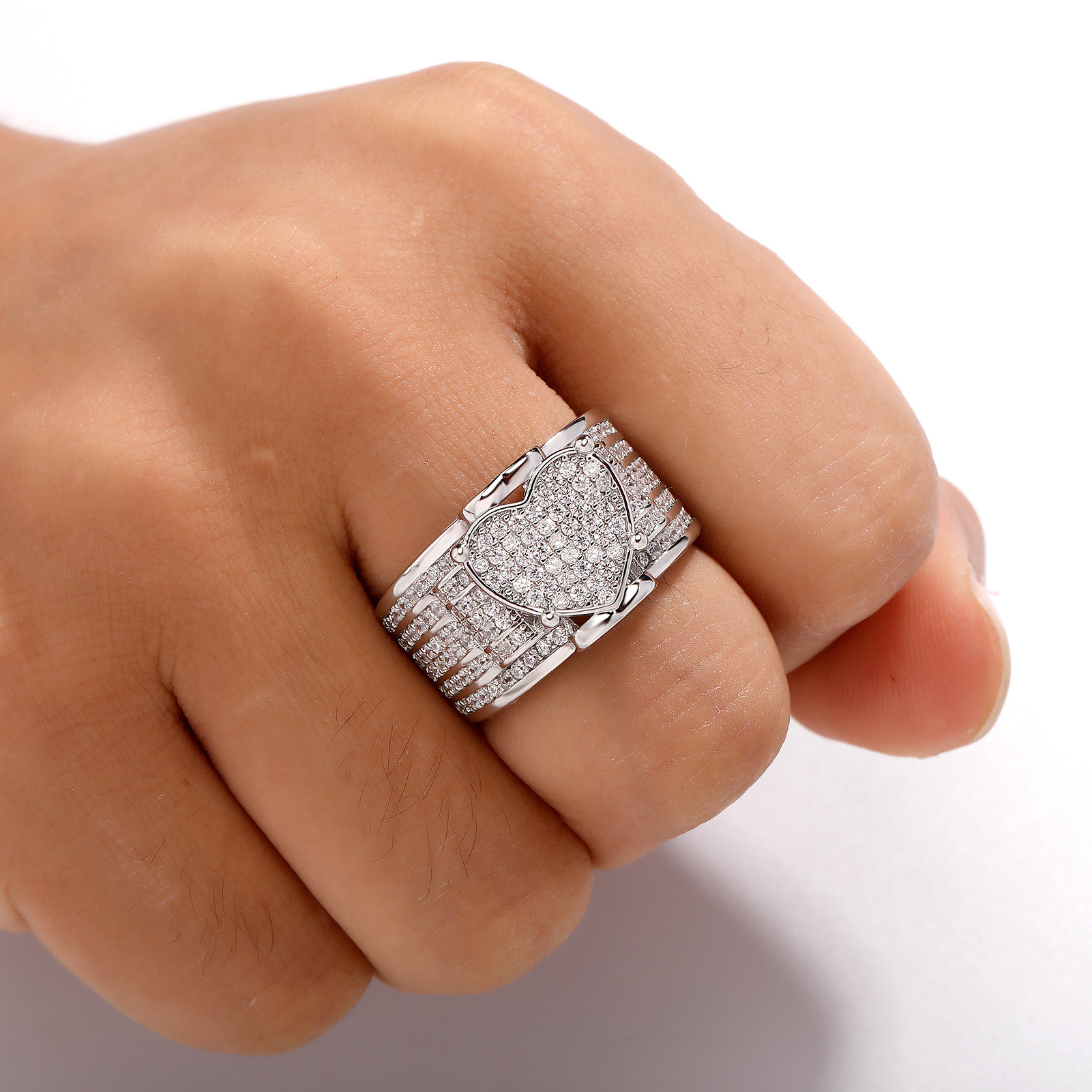 Hip Hop Classic Casting Heart Ring Real Gold Plated 5A Zircon Women Mens Couple Jewelry