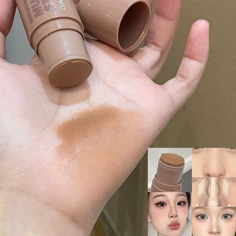 4 Colors Facial Contouring Highlighter Stick Matte Beige Brown Concealer 3D Nose Shadow Contour Cream with Sponge Head CosmeticsW250217