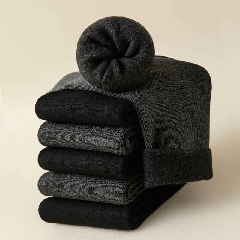 5 Pairs Mens Thick Warm Snow Hiking Socks For Cold Weather Soft Comfortable Long Socks Black Winter W250217