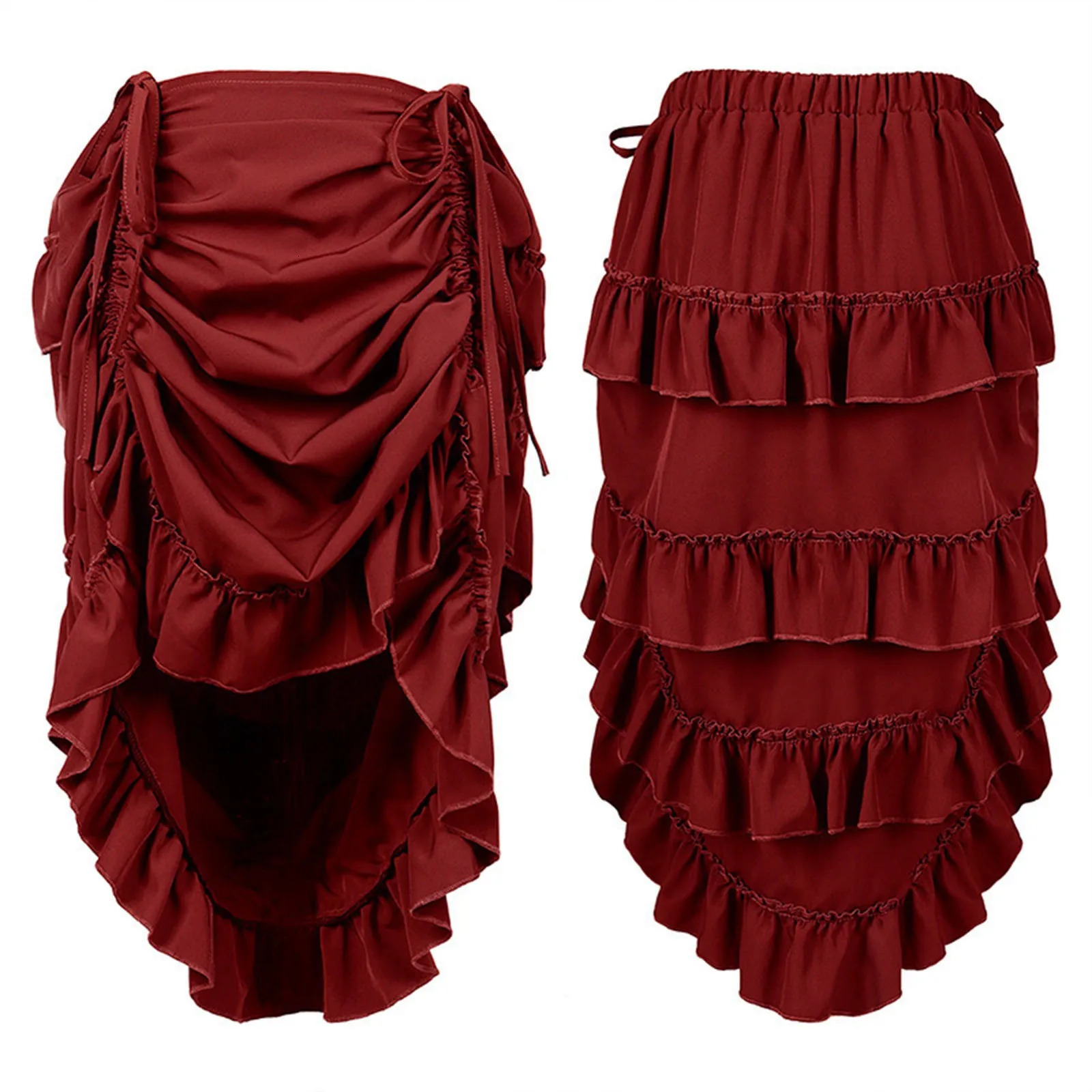 Medieval Victorian Punk Vintage Skirts For Women Gothic Steampunk Midi Skirt Ruffle Hem High Waist Pleated Cosplay Costume 250211