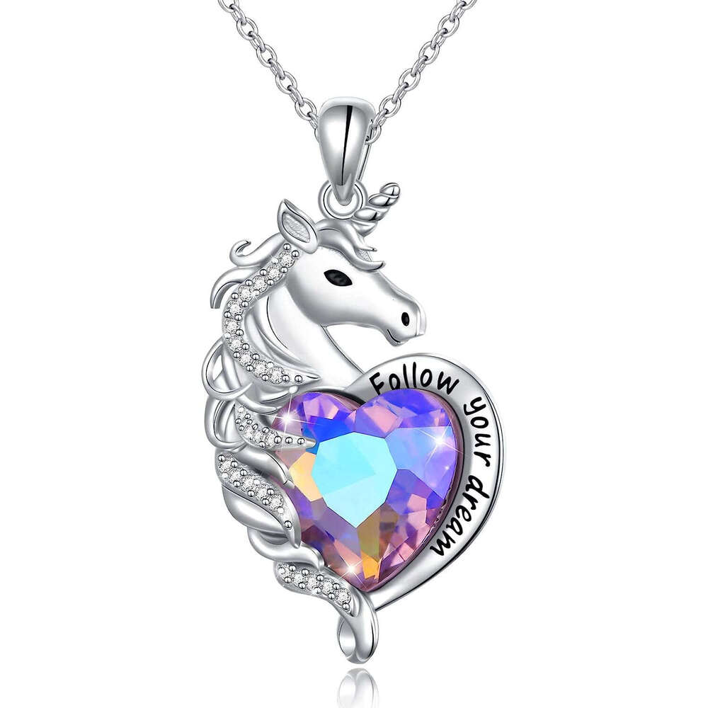 Hot selg cartoon unicorn necklace, colorful zircon jewelry gift, versatile and niche design, collarbone chain pendant