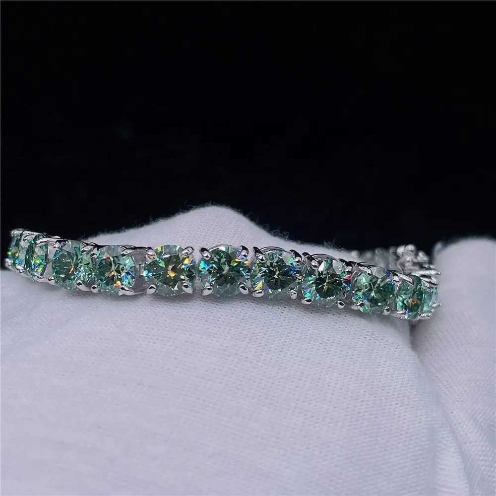 Pass Diamond Tester Hip Hop Tennis Chain Link Custom 4mm 5mm 6mm Round Cut VVS Blue Green Moissanite Tennis Bracelet Necklace