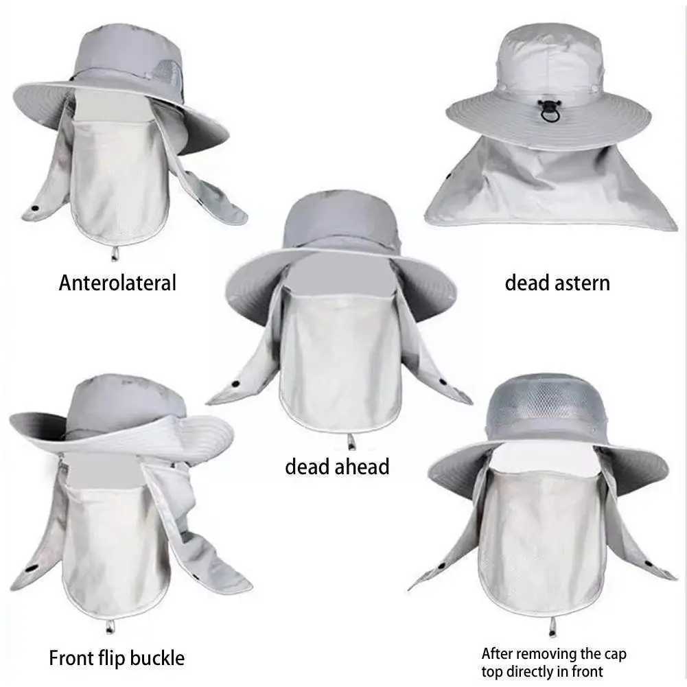 Fashion Summer Sun Hats UV Protection Outdoor Hunting Fishing Sun Cap Wide Brim Breathable Removable Fisherman Hat for Menbucket W250217