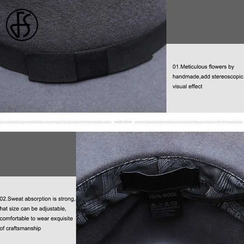 FS Chapeau Feutre Femme Fedora Womens Hat Elegant Black Womens Wide Brim Sombreros Jazz Church Hat Bow Panama Fedoras Top Hat W250217