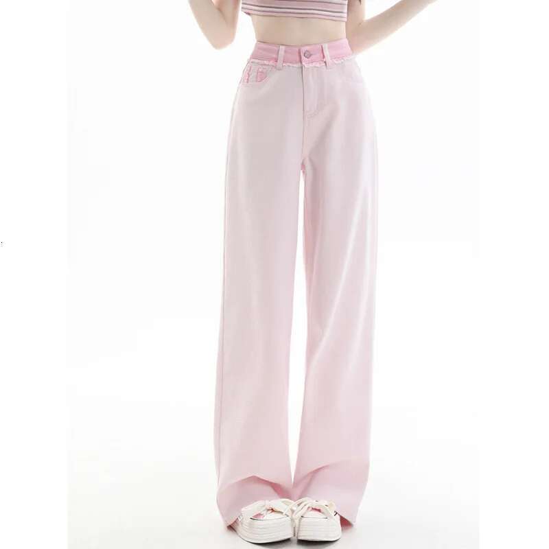 Pink Jeans Women High Waist American Street Y2k Wide Leg Pants Fashion Simple Baggy Vintage 2025 NEW Straight Autumn Trousers