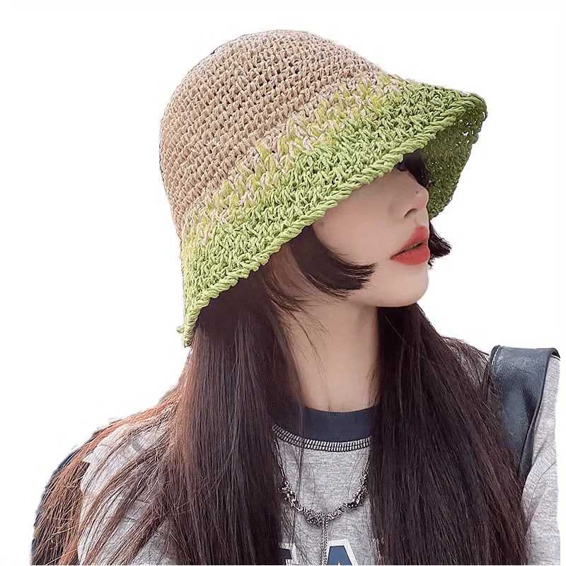 1 piece of womens straw hat foldable beach hat wide brown soft wooden bucket hat W250217