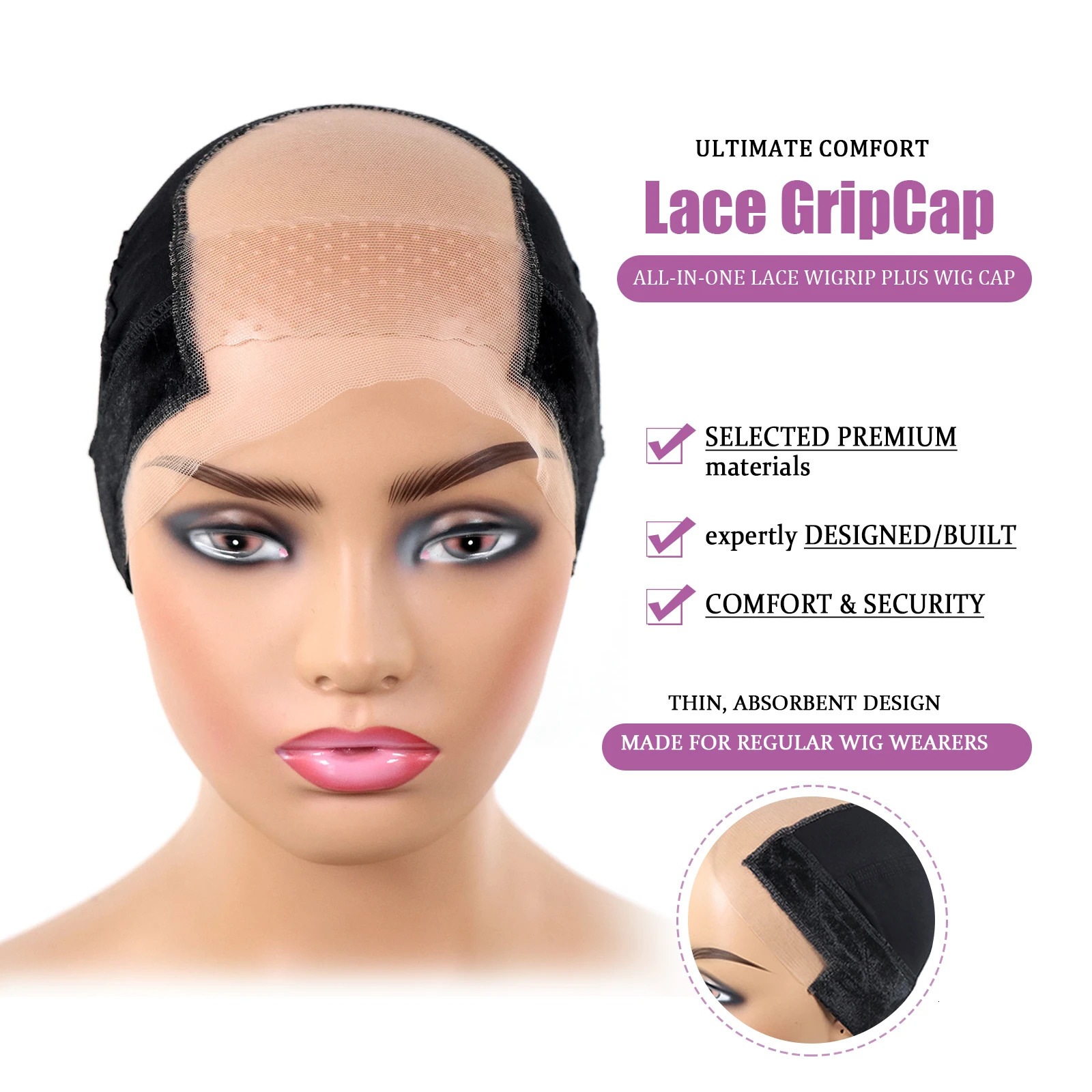 4x4 Lace Wig Grip Cap for Women Adjustable Wig Cap with Headband Non-Slip Wig Gripper to Keep Wigs Lace Front In Place Nude 250214