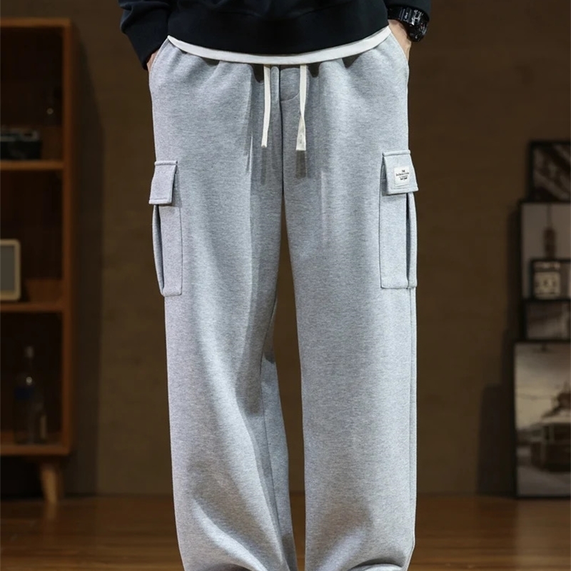 Sweatpants Men MultiPockets Drawstring Cotton Casual Wide Pants Male Loose Straight Trousers Large Size 8XL w250113