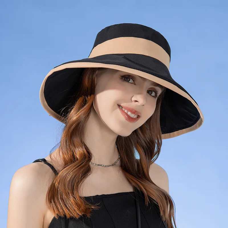 Panama Womens Fisherman Sun Pot Hat Sunscreen Beach Summer Hat Big Brim Fashion Bow Outdoor Cap H41 W250217