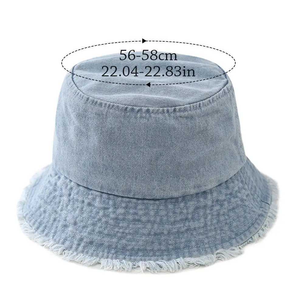 Sunscreen Hat Solid Color Fur Denim Fisherman Hat Denim Style Men Women Bucket Hat Fringed Edge Summer Vintage Bob Hat W250217