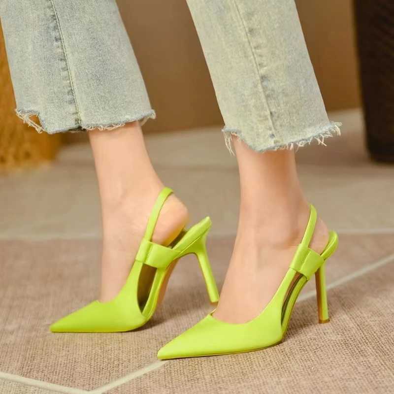 Elegant sliding back pump sexy pointtoe high-heeled sandals luxurious silk high-H warm summer designer party dress shoes Y250306
