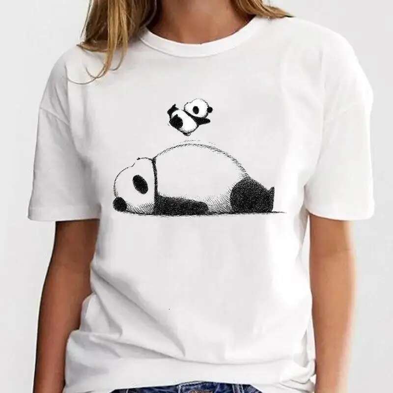 New Panda Lovely Cute T-Shirt Clothing Cartoon Graphic Print Short Sleeve Fashion Casual Plus Size T Shirt Women