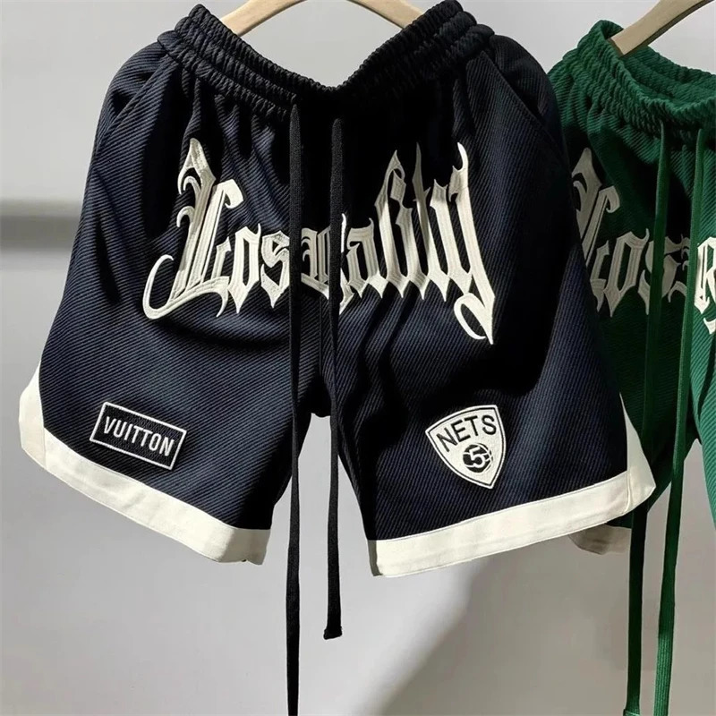 Men Trendy Letter Print Contrast Color Casual Streetwear Loose Short Pants Summer Youth Y2K Basketball Sports Beach Shorts 250214