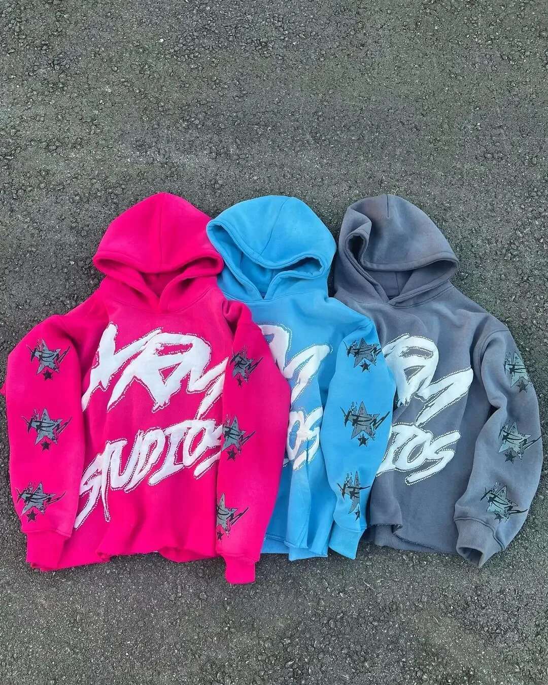 Rose red letter printed cardigan sweatshirt 2024 hip-hop new street zipper hoodie couple American washed trendy loose retro top