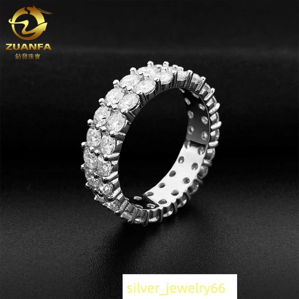 Hip hop 925 silver set vvs3.0mm double row Mossan rings mens and womens rings ins fashion trend full of diamonds