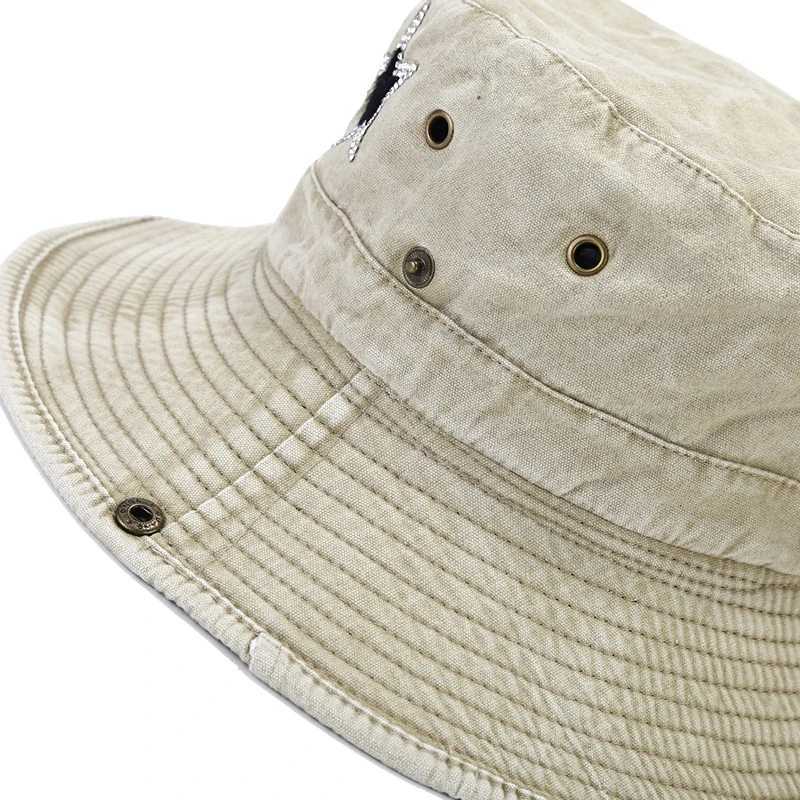 Bocca Y2K Bucket Hat Bling Star Retro Washed Panama Fisherman Hats Women Wide Brim Denim Vintage Summer Sun Outdoor Travel Cap W250217