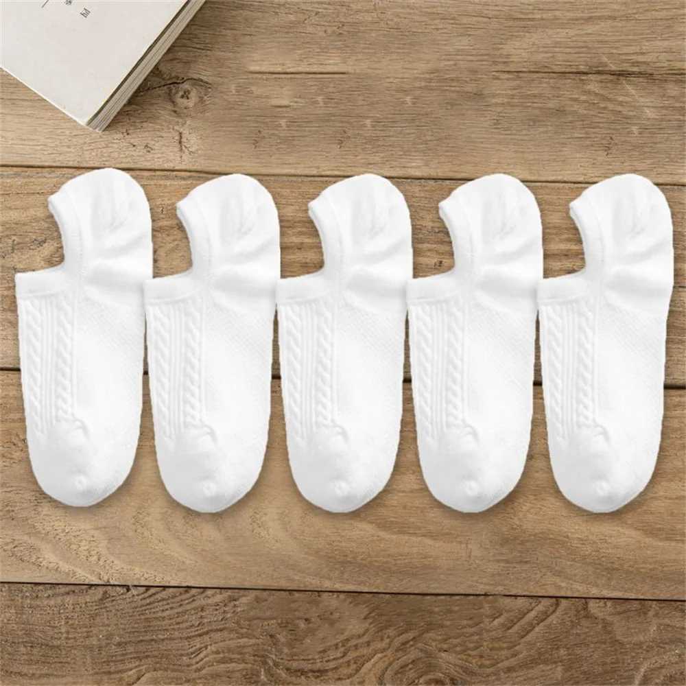 0 Pieces=5 Pairs Twists Cotton Tube Socks for Men Short Boat Socks Invisible Summer Thin Versatile Anti Odor Calcetines W250217