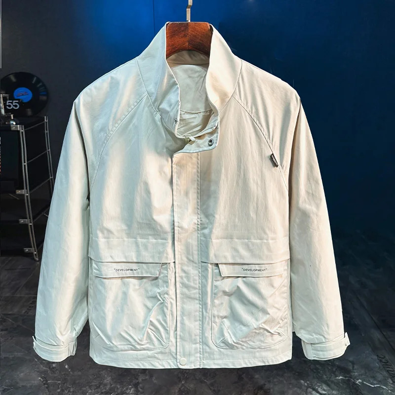 Autumn Mens Stand Collar Windproof Coat Trendy SlimFitting Workwear Jacket ThreeDimensional Patchwork Pocket Winter 250210
