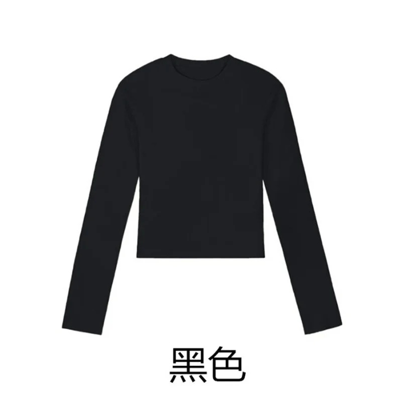 Cotton O Neck Long Sleeve Shirt Women Sexy Cropped Tops Autumn Black Casual Skinny Slim Basic Woman T Shirts White Clothing 250213