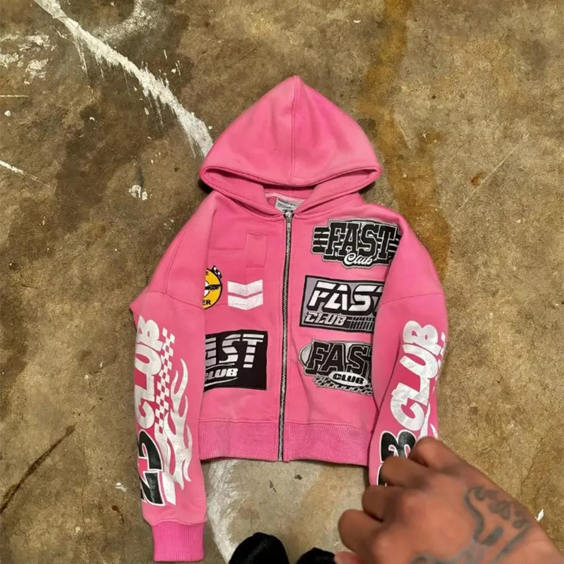 Y2K Zipper Open Knitted Woolen Sweater Top Aesthetic Fashion Graphic Printing Womens Autumn Sweater Mens Ropa Hombre Super Large Hoodie 250211