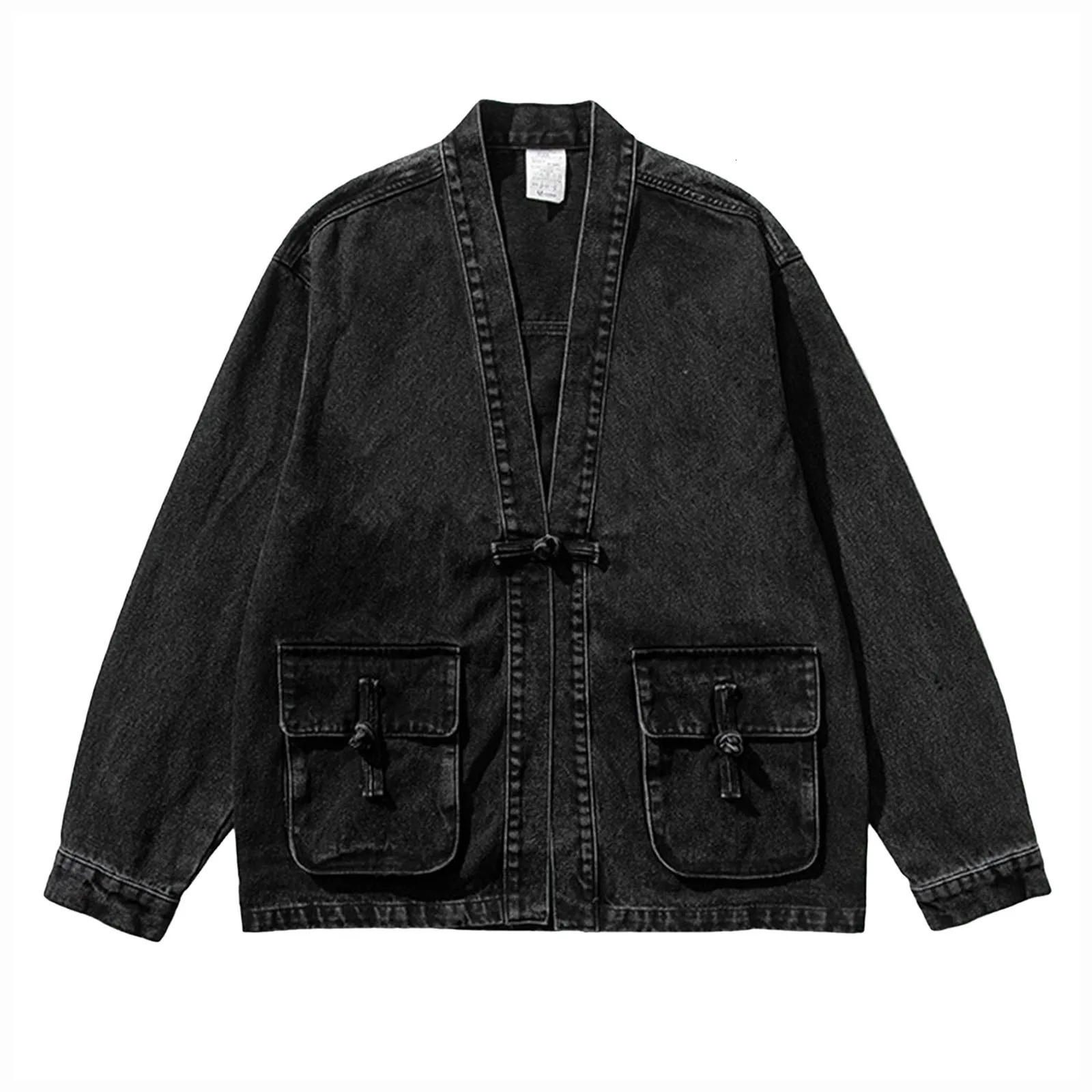 Retro denim jacket mens long sleeved open top loose cool streetwear hiphop clothing 2024 250212