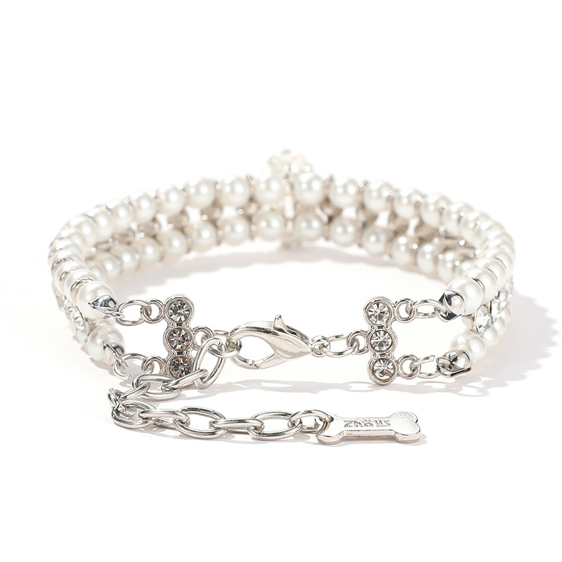 Luxury Dog Necklace with Combination of Big Small Rhinestones And Pearls, Pearl Necklace for Cats, Shiny Pet Decoration, Adjustable Pet Necklace for S