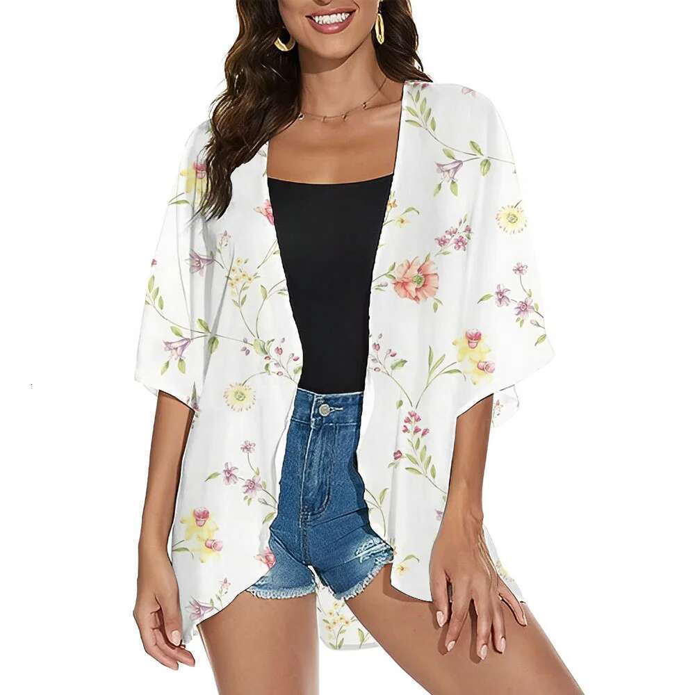 Beachwear Pullover Social Shirt Fashion Top 3D Printed Batwing Sleeve Chiffon Kimono Women's Swimwear Plus