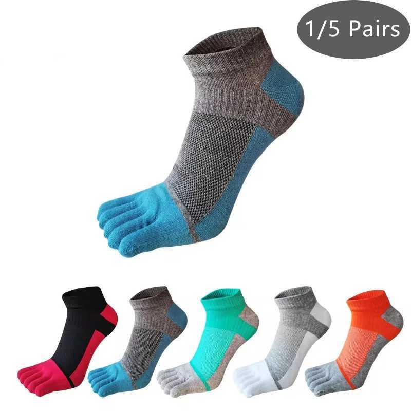 /5 pairs of summer toe ankle socks made of cotton colored mesh breathable shallow mouth sweat absorbent deodorizer no display 5-finger socks W250217