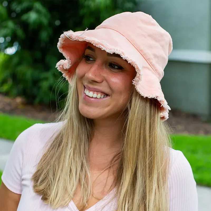 Casual Distressed Bucket Hat Fashion Beach Foldable Hats 100% Washed Cotton Sun Hat Vacation Travel UV Protection Visor Caps W250217