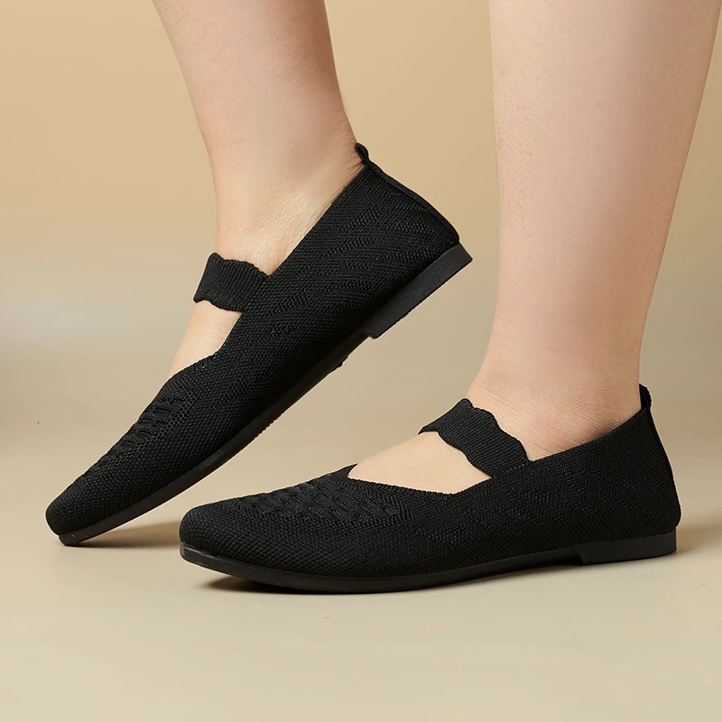 Womens Pointed Toe Flat Shoes Solid Color Knitted Slip on Shoes Casual Breathable Ballet Flats Women Flat Shoes Loafers Women 250214