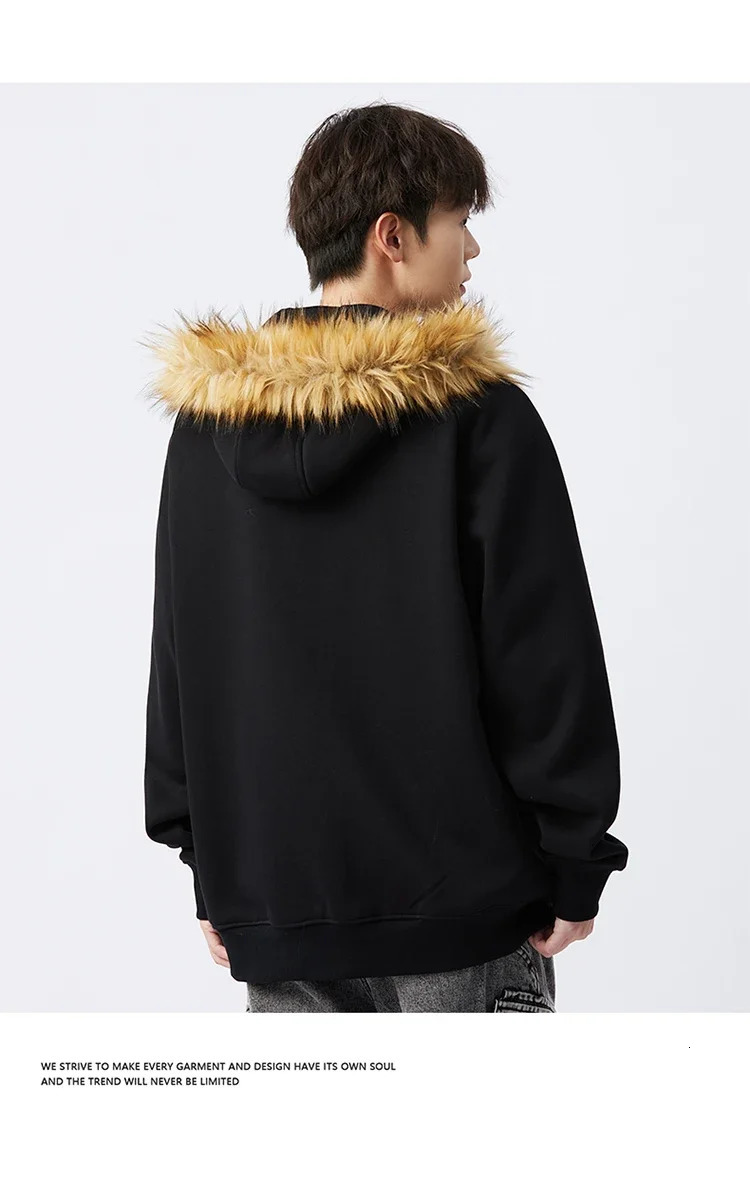 Casual Y2K Zipper Hoodie Mens Fur Collar Harajuku Streetwear Hip Hop Zipper Sweatshirt Retro Rock Loose Punk EMO Jacket 250211