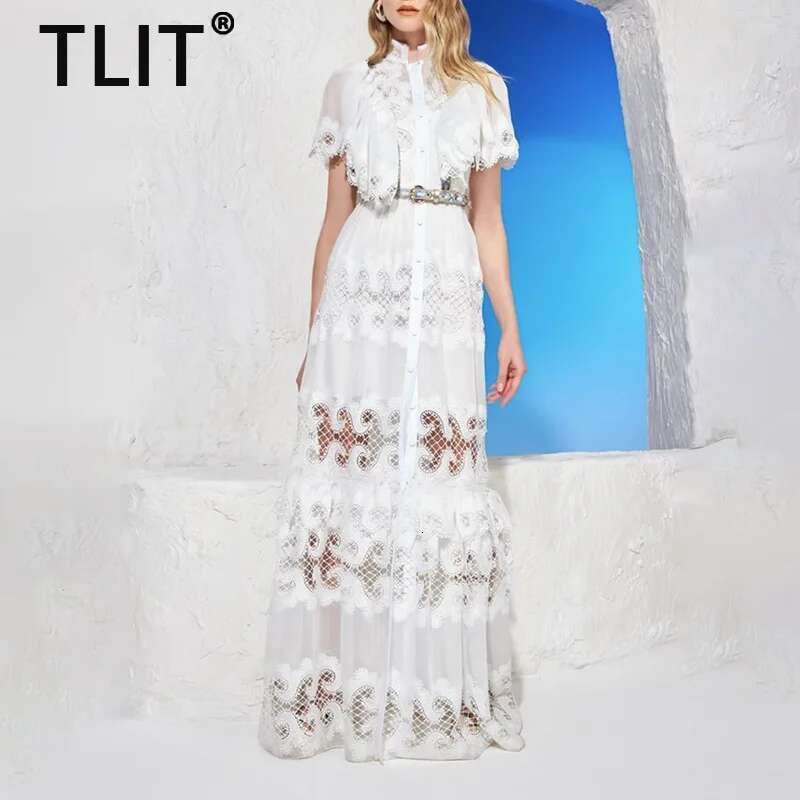 Elegant Women's Lace Splliced Dresses Round Neck High Waist Long Sleeve Slim Evening Dress Female Spring 2025 New