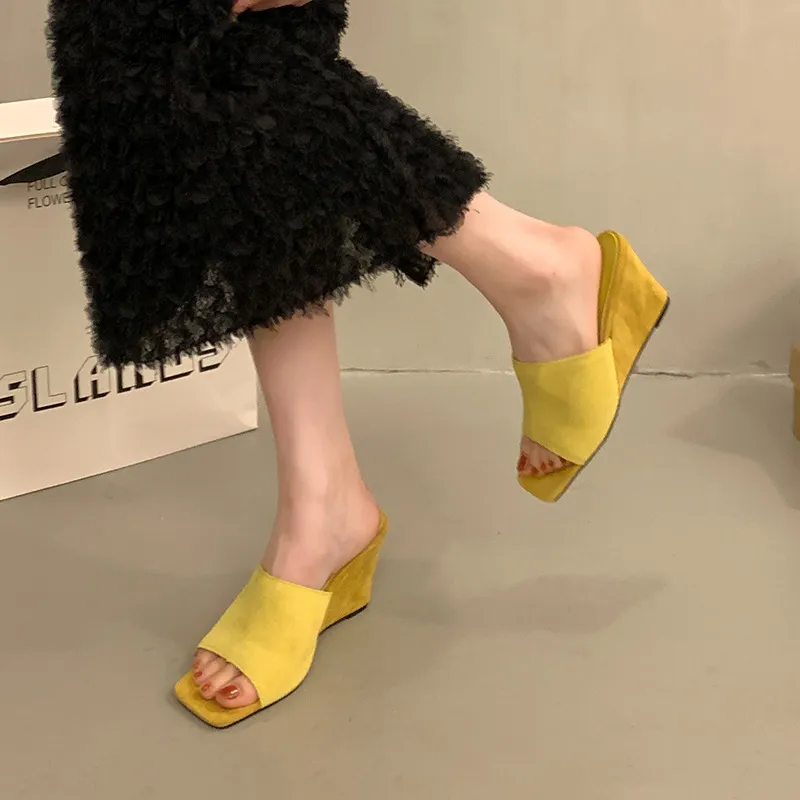 Retro Wedges Height Increase Women Slippers Outside Wear 2024 New Summer Platform Fashion High Heel Peep Toe Sandals Flip ps
