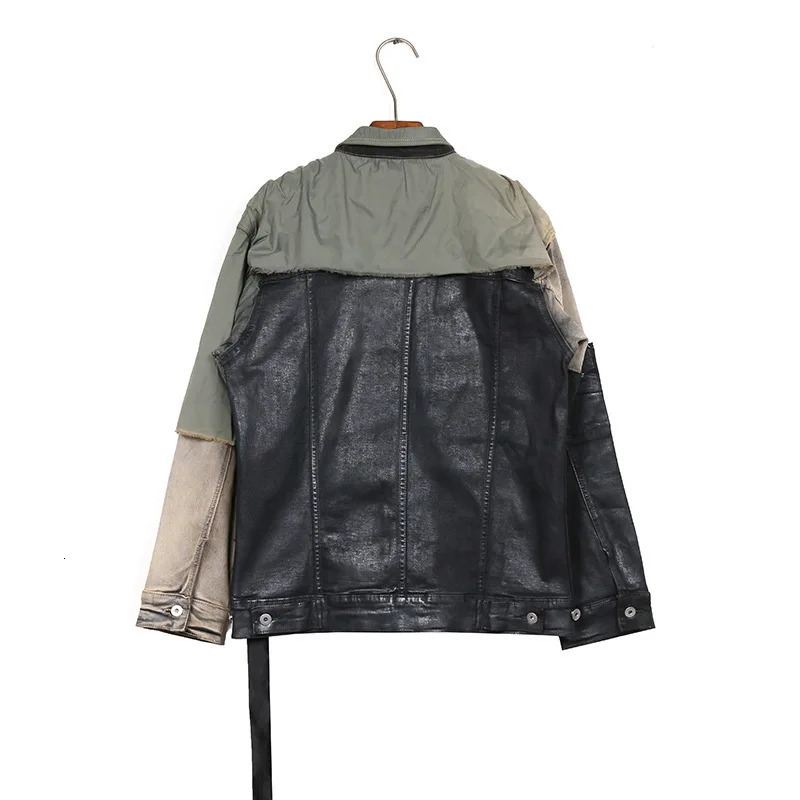 BOMP Dark RO washed patchwork coating brushed wax deconstruction denim jacket men 250212