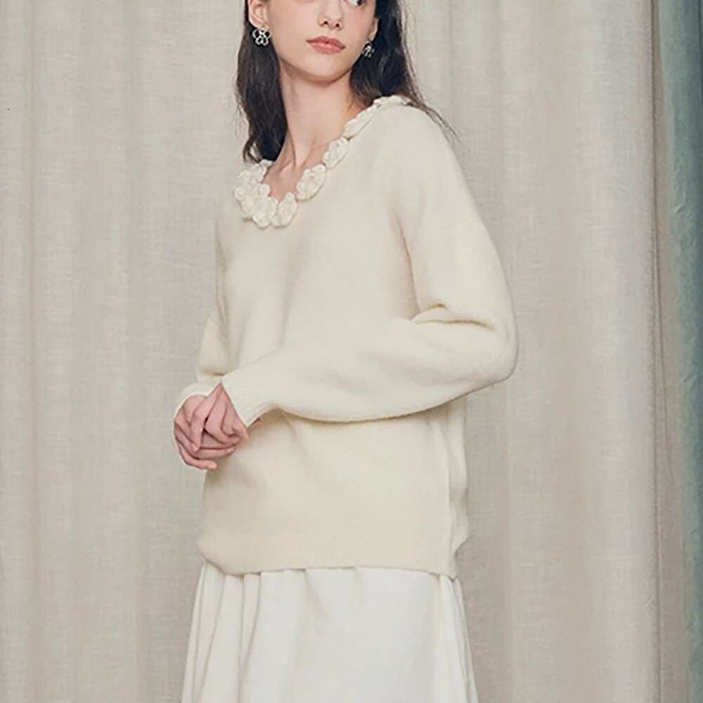 Stereoscc Wer Women Pullover Y2k Handmade Crochet Loose Casual V-Neck Long Sleeve Knit Tops Sweater 2025 Fall/Winter New