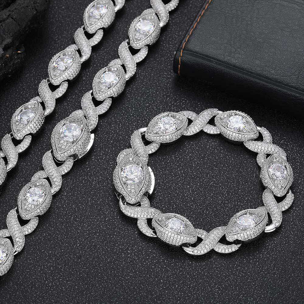 Hip Hop Jewelry 15mm Infinite Eye 8 Cuban Chain Zircon Necklace Accessories Men's Bracelet
