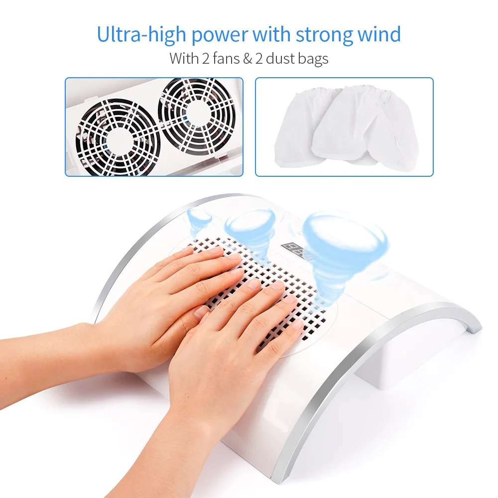 2-IN-1 Nail Dust Collector And Nail Drying Lamp 80W Nail Dust ctor Nails Art Manicure Nail Vacuum Cleaner Gel Polish Dryer 250214