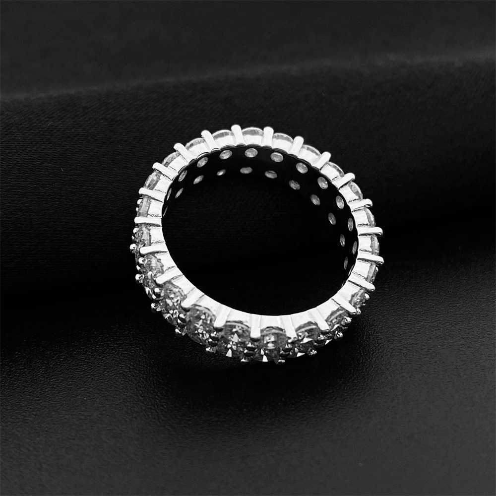 Hip hop 925 silver set vvs3.0mm double row Mossan rings mens and womens rings ins fashion trend full of diamonds