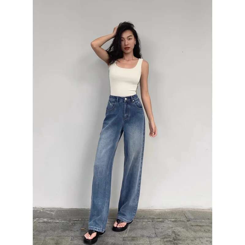 Blue Women Jeans High Waist Fashion American Vintage Streetwear Y2k NEW Wide Leg Jean Female Trouser Baggy Denim Pants