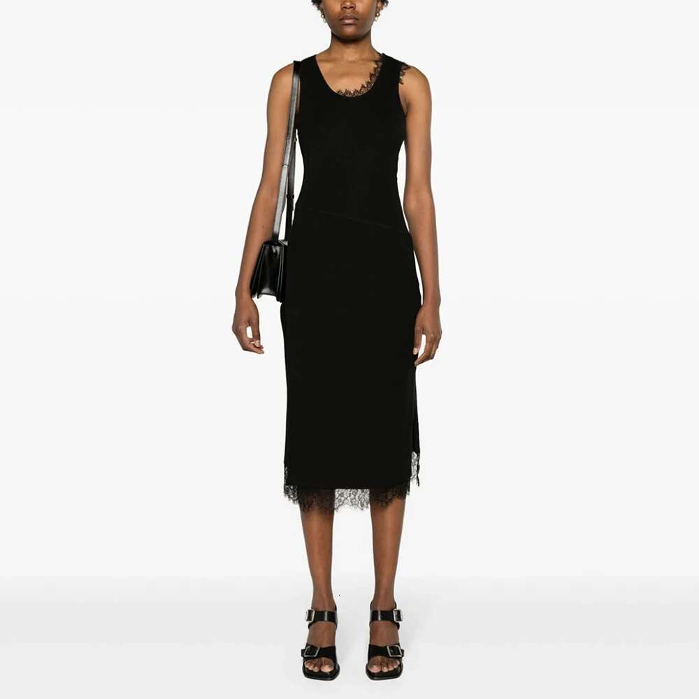 Clashing Cotton Women's Y2k Lace Splicing Back Hollow Out Elegant Commuter Round Neck Sleeveless Dress 2025 Summer