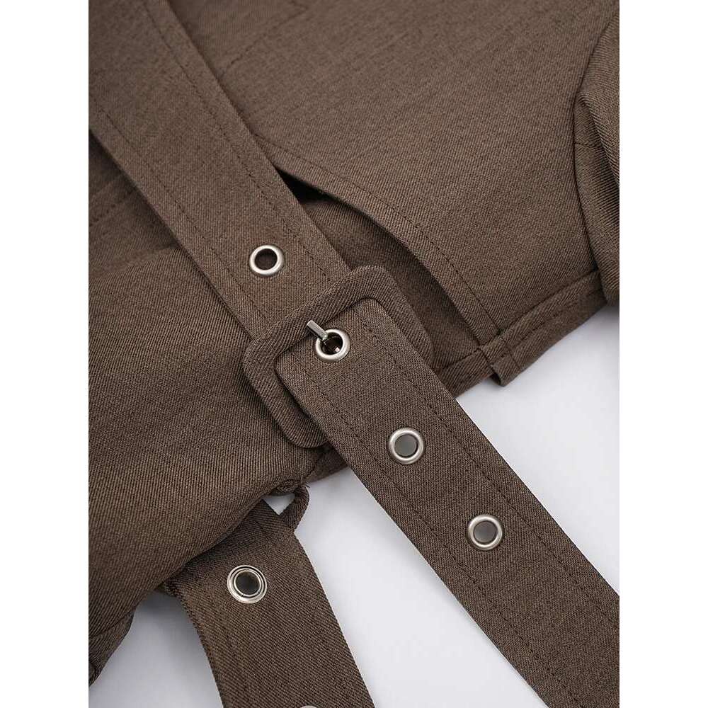 Fashion High-End Blazer Women's 2025 Autumn New Notched Long Sleeves Belt Gathered Waist Mid Legntah Coats Feamel