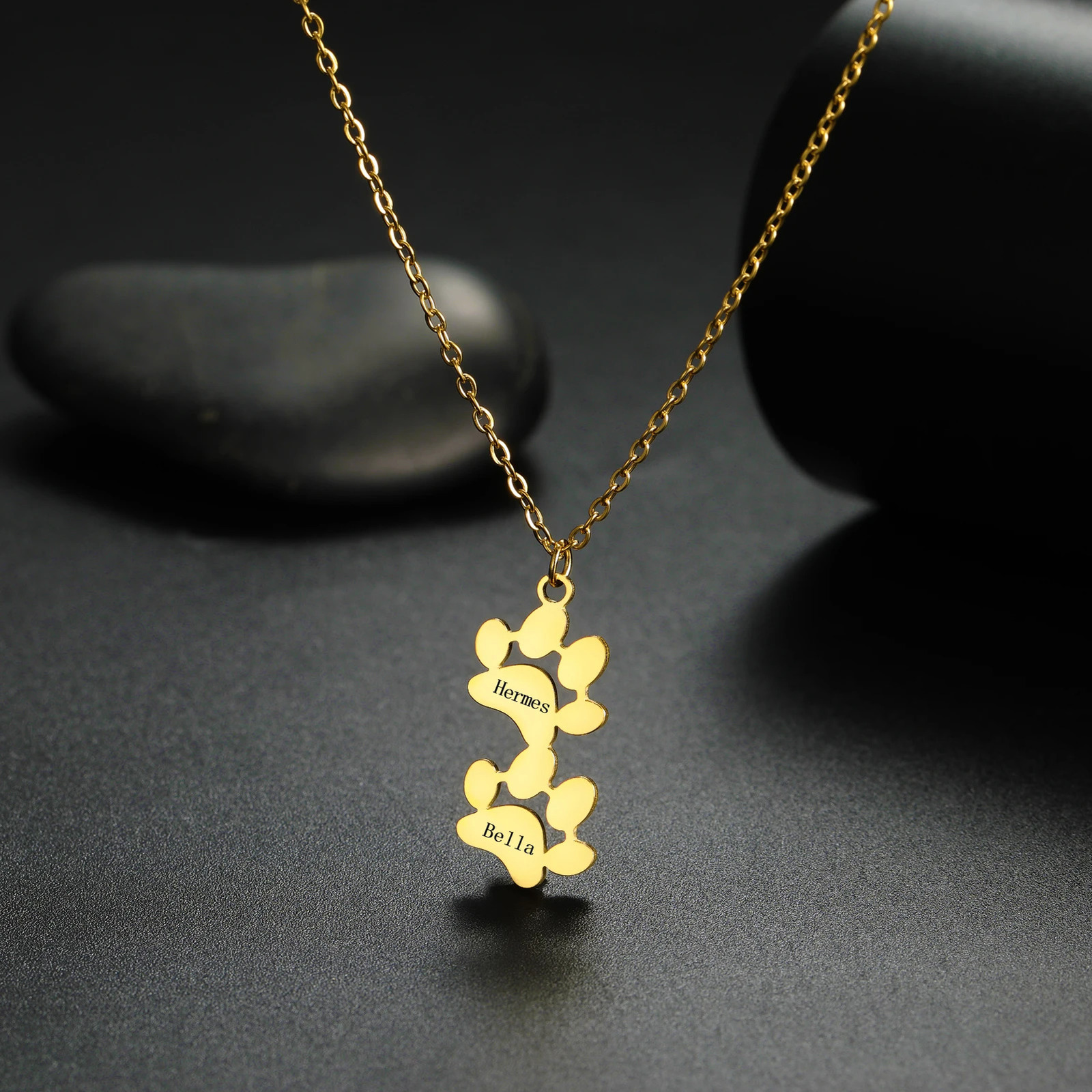 Cyprus Dog Paw Custom Engrave Name Necklace For Women Men Stainless Steel Hip Hop Pet Pendant Jewelry Gifts Lovers 250210