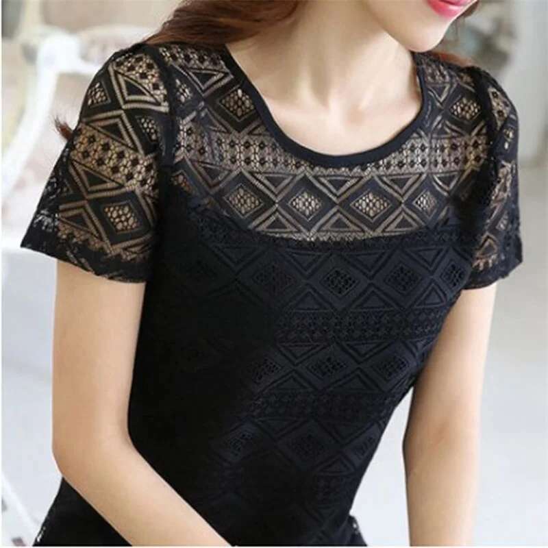 New Women Clothing Chiffon Blouse Lace Crochet Female Korean Shirts Ladies Blusas Shirt White Blouses Slim Fit Tops 2023
