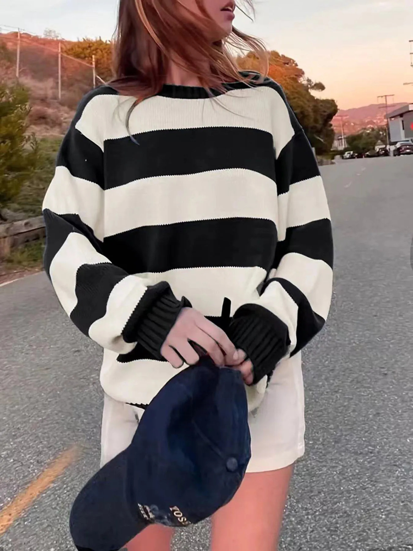 Striped Sweater Women Autumn Winter Long Sleeve Oneck BasicPullover Oversize Casual Female Pullover Chic Tops 250211