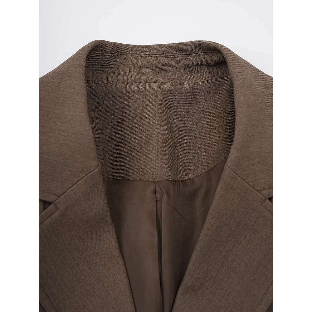 Fashion High-End Blazer Women's 2025 Autumn New Notched Long Sleeves Belt Gathered Waist Mid Legntah Coats Feamel