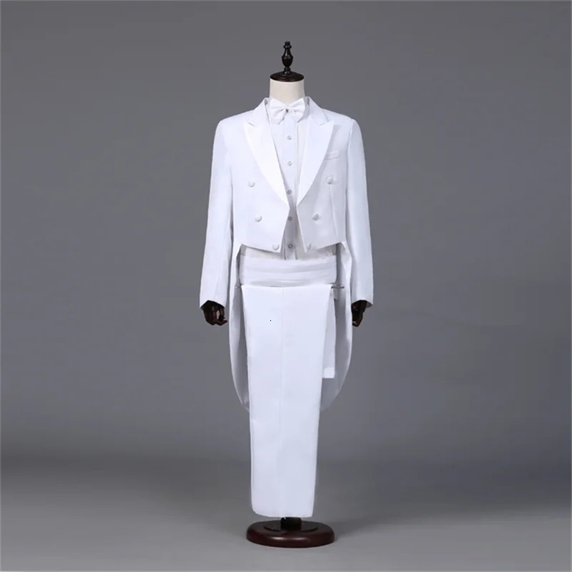 Mens Tailcoat Classic Modern White and Black Basic Style Suit with Tailcoat Singer Magician Stage Outfits 250214