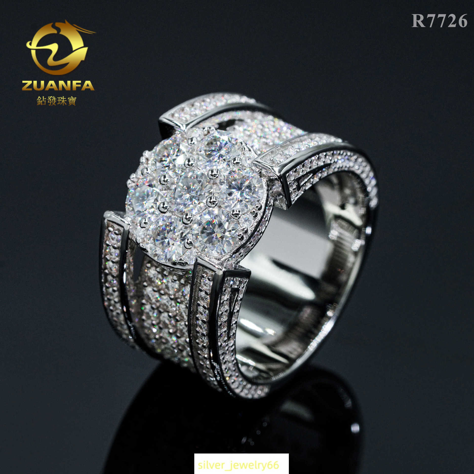 Mens Hip Hop Moran Ring Hip Hop Rap S925 Silver Inlaid Diamond Ring
