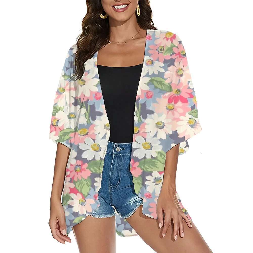 Beachwear Pullover Social Shirt Fashion Top 3D Printed Batwing Sleeve Chiffon Kimono Women's Swimwear Plus