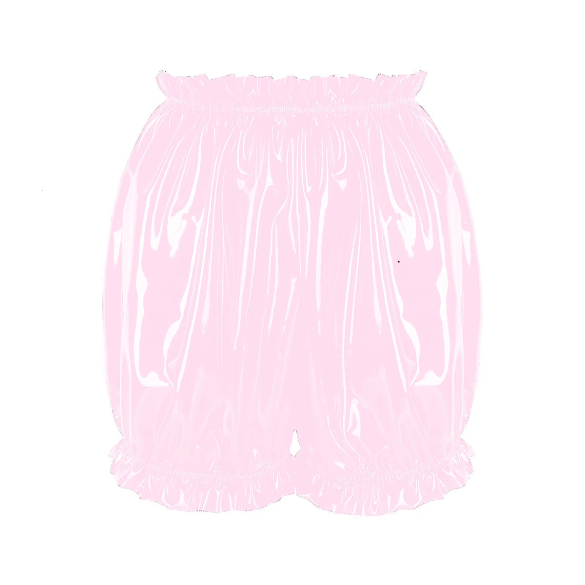 Womens Latex Rubber Short Bloomers Pants Sexy Bodycon Booty Ruffled Wet Look PVC Patent Leather Boxer Underwear Mini pants 7XL 250213
