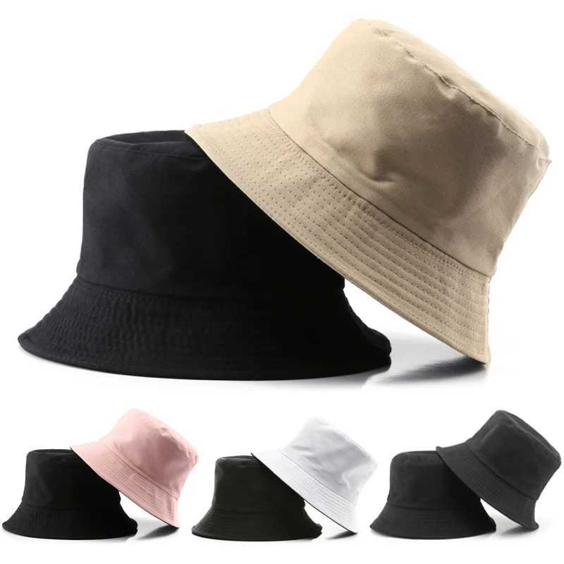 Reversible Cotton Bucket Hat Unisex Double-Sided Fisherman Hats Foldable Portable Shade Visors Summer Sunscreen Beach Panama Cap W250217